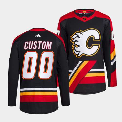 Men%27s Calgary Flames Custom Black 2022-23 Reverse Retro Stitched Jersey->customized nhl jersey->Custom Jersey